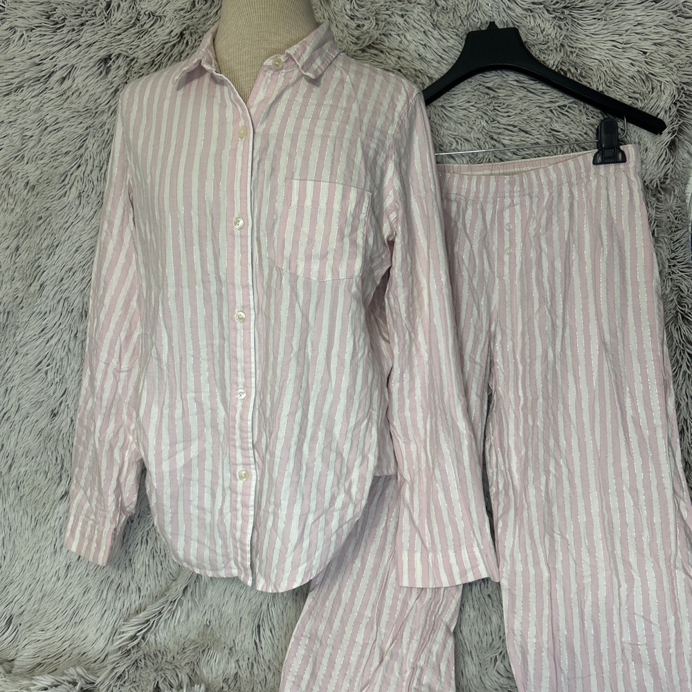 Victoria's Secret Pajama Set Cotton Blend Pink White Striped Cotton Small Lounge